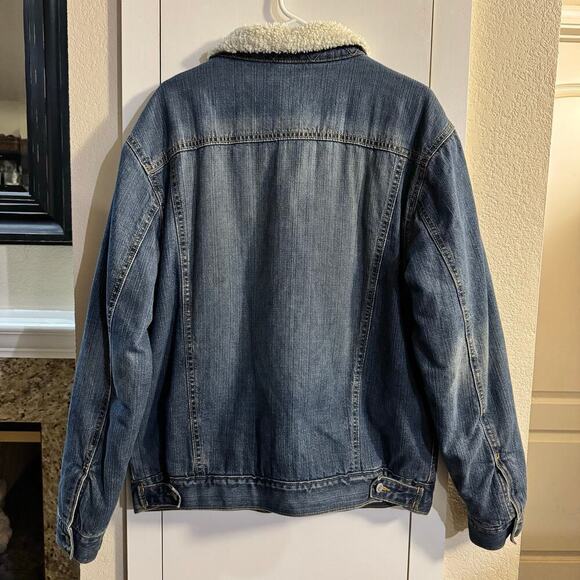 Gap Men’s Sherpa-Lined Icon Denim Jacket Size Large Medium Wash Blue Classic - Picture 5 of 8